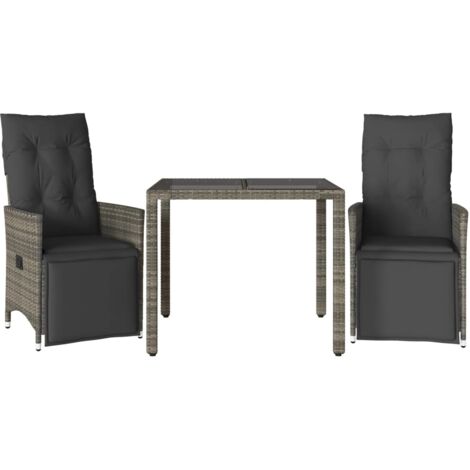 vidaXL Set Bistrò da Giardino 3 pz con Cuscini in Polyrattan Grigio (1/5)