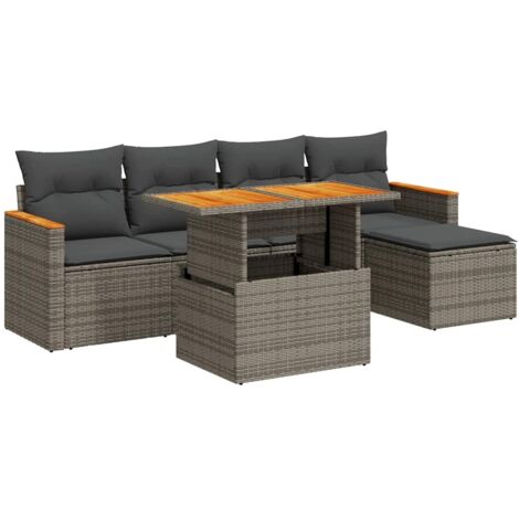 vidaXL Set Divano da Giardino 6pz con Cuscini Grigio Polyrattan Acacia (1/5)