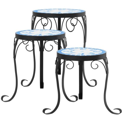 vidaXL Supporti per Piante 3 pz Blu e Bianco in Ceramica