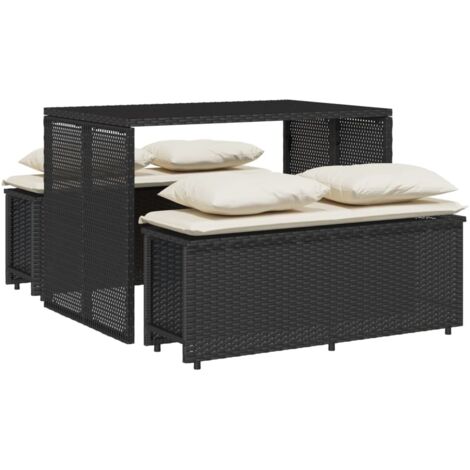 vidaXL Set da Pranzo da Giardino 3 pz con Cuscini Nero in Polyrattan
