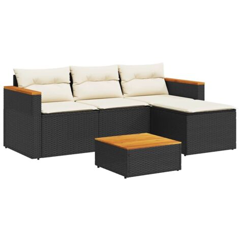 vidaXL Set Divani da Giardino 3 pz con Cuscini in Polyrattan Nero