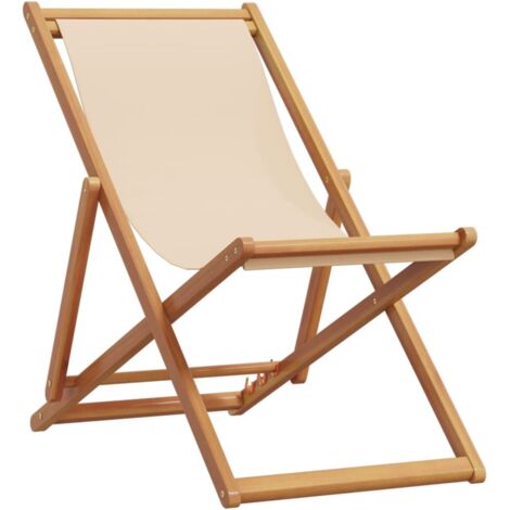vidaXL Sedia da Spiaggia Pieghevole Beige Legno di Eucalipto e Tessuto