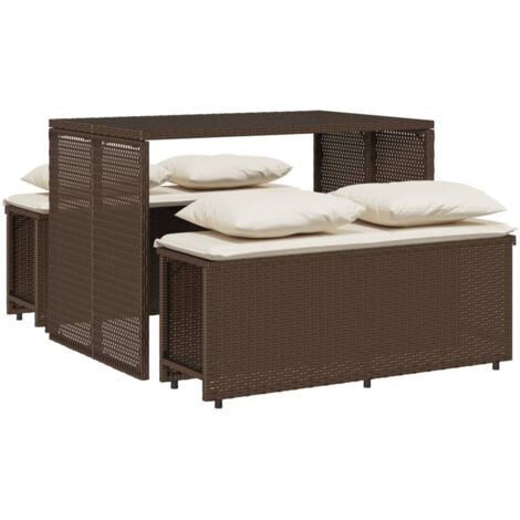 vidaXL Set da Pranzo da Giardino 3pz con Cuscini in Polyrattan Marrone