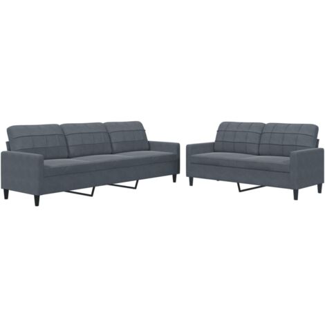 Set Divano 2 Pezzi Con Cuscini - Tessuto Grigio Scuro, Struttura In Metallo E Compensato, Poltrone Per Soggiorno E TV - 4