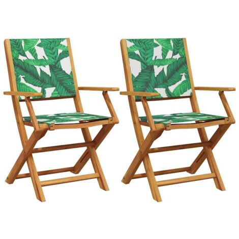 vidaXL Sedie Giardino 2pz Motivo Foglia Legno Massello Acacia Tessuto