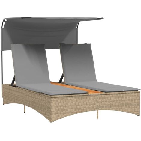 vidaXL Lettino Doppio con Baldacchino e Cuscini Beige Misto Polyrattan