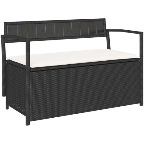 vidaXL Panca Portaoggetti da Giardino con Cuscino in Polyrattan Nero