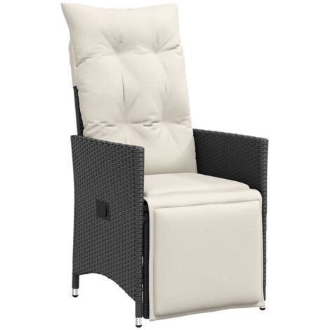 vidaXL Sedia Reclinabile da Giardino con Cuscini Nera in Polyrattan