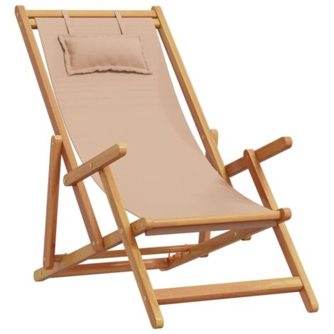 Sedia da Spiaggia Pieghevole Beige Legno di Eucalipto e Tessuto vidaXL