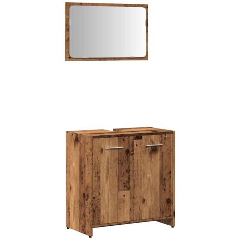 vidaXL Mobile da Bagno con Specchio in Legno Antico Legno Multistrato