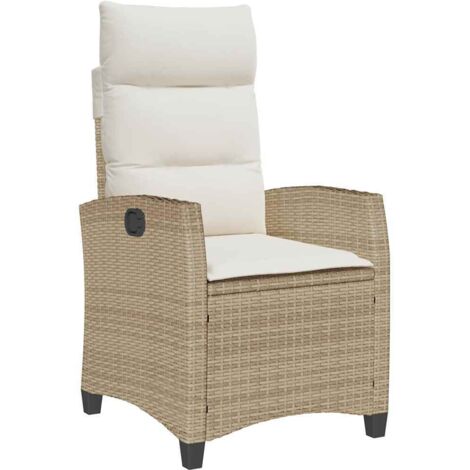 vidaXL Sedia Reclinabile da Giardino con Tavolino Beige Polyrattan