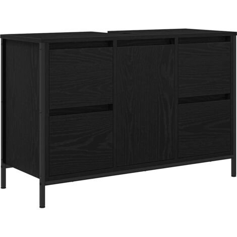 vidaXL Mobile Lavabo con Cassetti Rovere Nero 90x34,5x60 cm