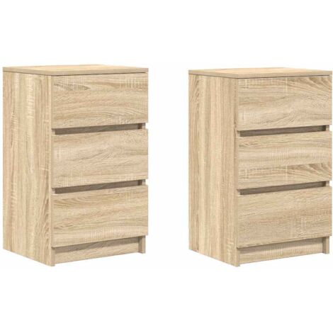 vidaXL Comodini con 3 Cassetti 2 pz Rovere Sonoma 39x35x65 cm