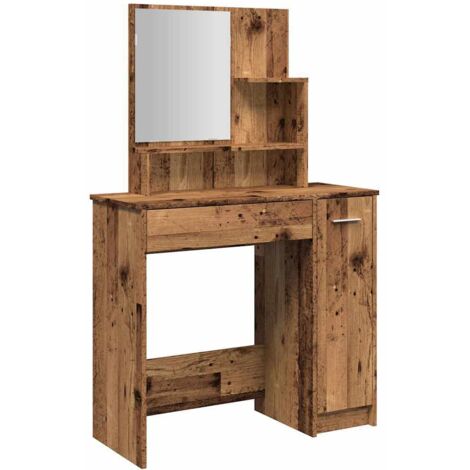 vidaXL Toeletta con Specchio Legno Antico 86,5x35x136 cm