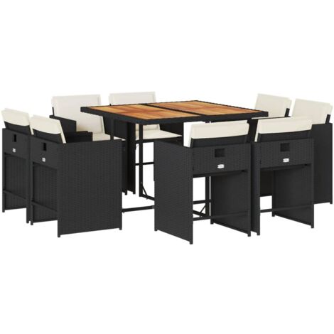 vidaXL Set da Pranzo da Giardino 9 pz con Cuscini Nero in Polyrattan (1/5)