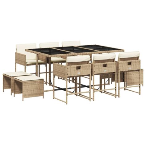vidaXL Set da Pranzo da Giardino 11 pz con Cuscini Beige in Polyrattan