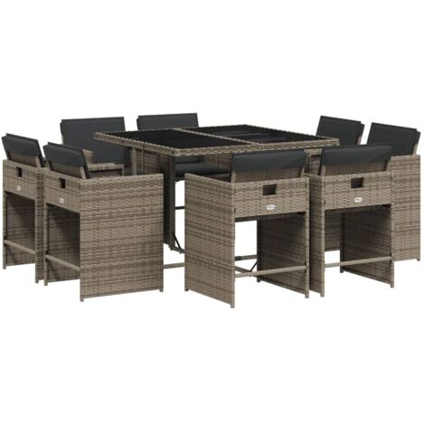 vidaXL Set da Pranzo da Giardino 9 pz con Cuscini in Polyrattan Grigio (1/5)