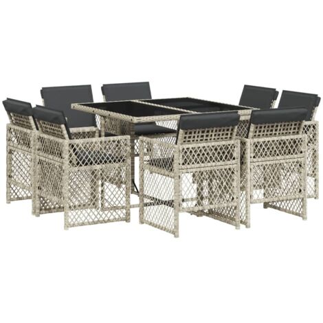 vidaXL Set Pranzo da Giardino 9pz con Cuscini Grigio Chiaro (1/5)