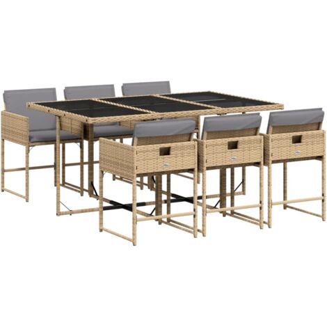 vidaXL Set Pranzo da Giardino 7 pz con Cuscini Beige Misto Polyrattan