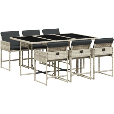 vidaXL Set da Pranzo da Giardino 7 pz Cuscini Polyrattan Grigio Chiaro