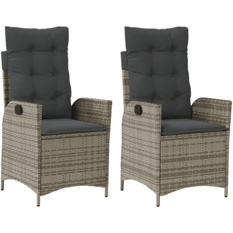 vidaXL Sedie da Giardino Reclinabili 2 pz e Cuscini Grigio Polyrattan