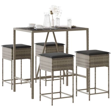 Set Bar da Giardino 5 pz con Cuscini in Polyrattan Grigio vidaXL