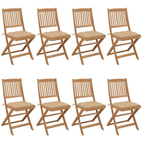 Sedie da Giardino Pieghevoli 8 pz con Cuscini Massello Acacia vidaXL (1/5)