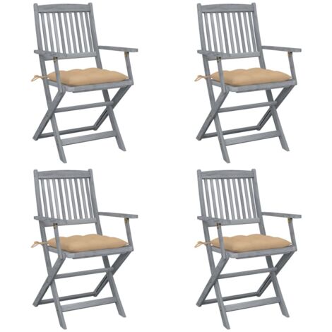 Sedie da Giardino Pieghevoli 4pz con Cuscini in Massello Acacia vidaXL