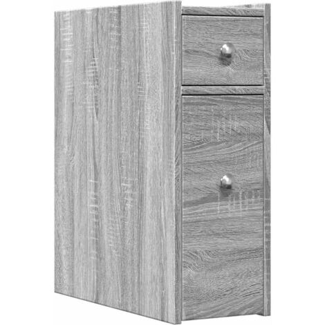 vidaXL Armadietto da Bagno Stretto con Ruote Grigio Sonoma Truciolato