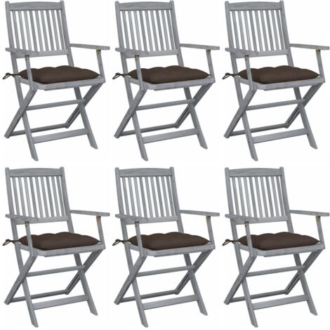 vidaXL Sedie da Giardino Pieghevoli 6pz con Cuscini in Massello Acacia