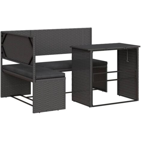 Divano da Giardino con Tavolo e Cuscini a L Nero in Polyrattan vidaXL