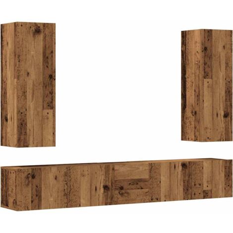 Set Mobile TV 5 pz Montato a Parete Legno Antico in Truciolato vidaXL