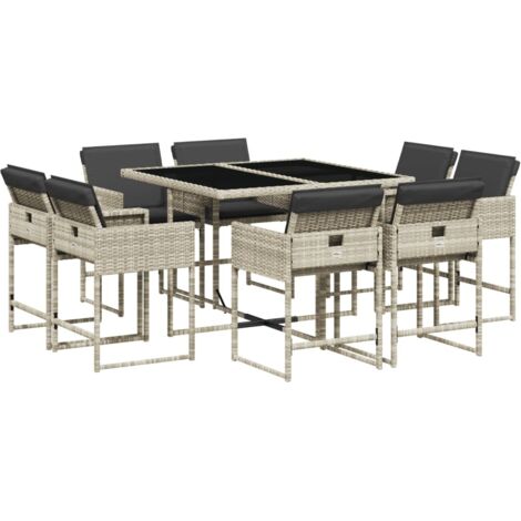 vidaXL Set Pranzo da Giardino 9pz con Cuscini Grigio Chiaro Polyrattan