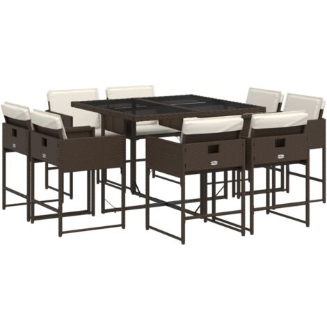 vidaXL Set da Pranzo da Giardino 9pz con Cuscini Marrone in Polyrattan