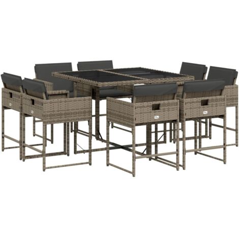 vidaXL Set da Pranzo da Giardino 9 pz con Cuscini in Polyrattan Grigio