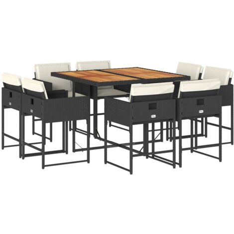 vidaXL Set da Pranzo da Giardino 9 pz con Cuscini Nero in Polyrattan