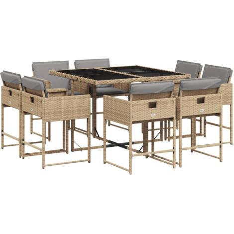 vidaXL Set Pranzo da Giardino 9 pz con Cuscini Beige Misto Polyrattan
