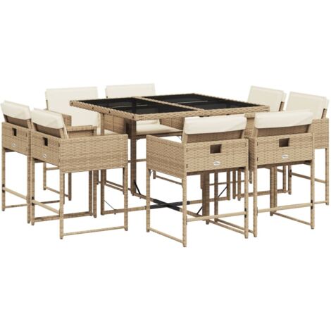 vidaXL Set da Pranzo da Giardino 9 pz con Cuscini Beige in Polyrattan