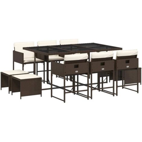 vidaXL Set da Pranzo da Giardino 11 pz con Cuscini Polyrattan Marrone