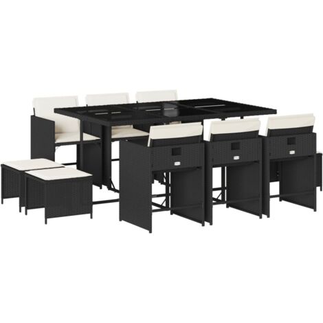 vidaXL Set da Pranzo da Giardino 11 pz con Cuscini in Polyrattan Nero