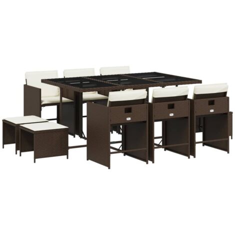 vidaXL Set da Pranzo da Giardino 11 pz con Cuscini Polyrattan Marrone