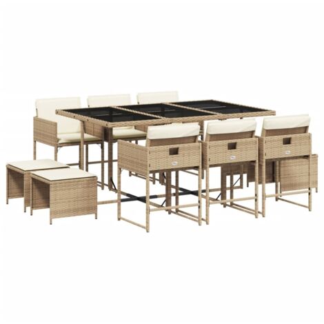 vidaXL Set da Pranzo da Giardino 11 pz con Cuscini Beige in Polyrattan