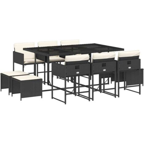 vidaXL Set da Pranzo da Giardino 11 pz con Cuscini in Polyrattan Nero