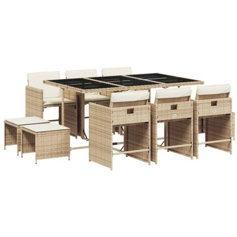 vidaXL Set da Pranzo da Giardino 11 pz con Cuscini Beige in Polyrattan