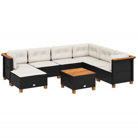 vidaXL Set Divani da Giardino con Cuscini 8 pz Nero in Polyrattan (1/5)