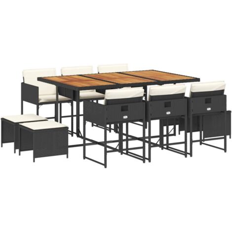 vidaXL Set da Pranzo da Giardino 11 pz con Cuscini in Polyrattan Nero