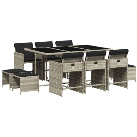 vidaXL Set Pranzo Giardino 11pz con Cuscini Grigio Chiaro Polyrattan