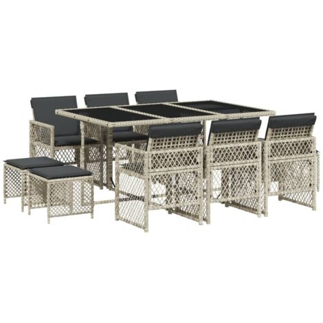 vidaXL Set Pranzo Giardino 11pz con Cuscini Grigio Chiaro (1/5)