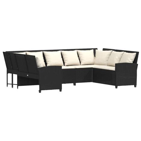 vidaXL Divano da Giardino con Cuscini in Polyrattan Nero (1/5)