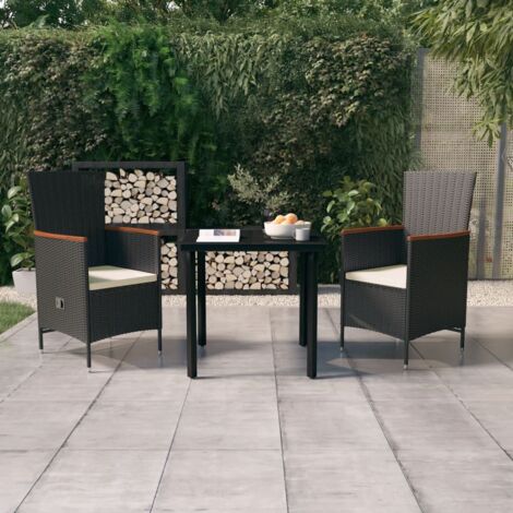 vidaXL Set da Pranzo da Giardino 3 pz con Cuscini Nero (1/5)